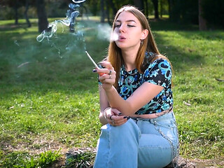 Seductive Russian Beauty Smoking Cigarette Studio Vibes