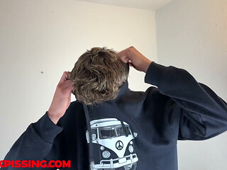 Cute German Twink Felix (21) Pissing and Jerking off