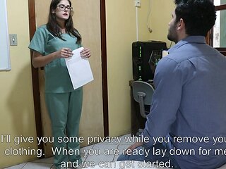 Nurse Julia Helps the Patient to Collect Sperm Sample Using All Her Holes