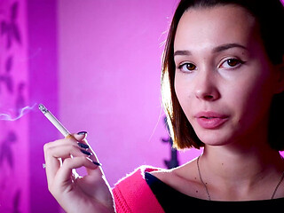 Playful Russian Beauty Smoking Cigarette Outdoor Tease