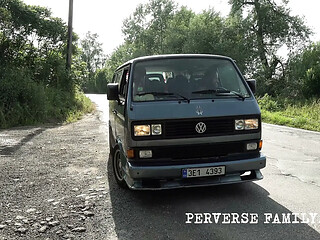 Mom and daughter get down and dirty on the abandoned roadside