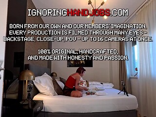 Hot petite redhead college girl in school uniform shortest mini skirt gets bored and ignored so she plays with a big cock by her side