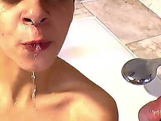 Ggg - Piss Slut Swallows Multiple Loads in the Bathtub
