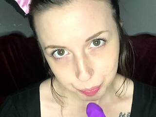 amateur teen multitasking with toys