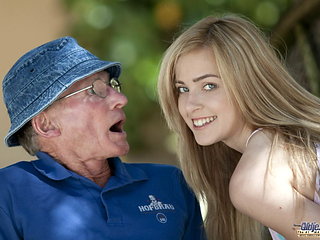 Beautiful teen sucks grandpa outdoor and she swallows i...