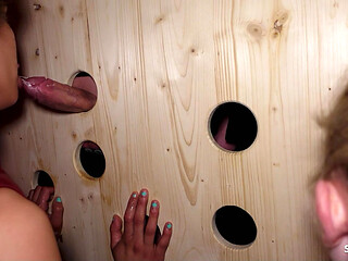 Gloryhole Challange with German Ginger and Latina Teen with Stranger Guys