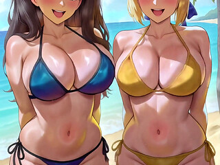 Saber & Rin Tohsaka Bikini Twerk and Bounce - Fate
