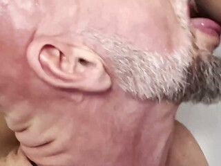Horny Latina Brunette Pees on Old Grandpa and Gives Her Tight Pussy to His Big White Cock as a Reward