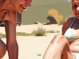 Two Skinny 90 Year Old Grannies - One Licks the Other's Feet in Humiliation