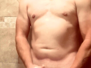 Shower Jerk and Cum with vibe plug in