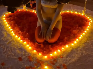 Amateur GF gives a deepthroat blowjob before getting fucked on rose petals