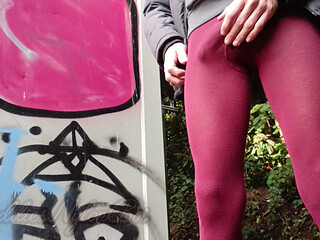 Hairy Sissy in Nylons - Jerking Off in the Nature