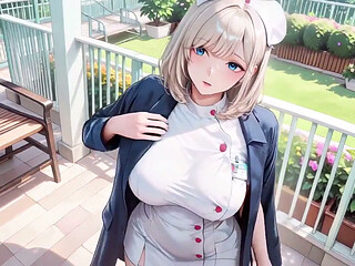 Blonde Nun Nurse! Lazy Kneeling on the Hospital Bed, Hand Cupping Her Soft Breast with a Hazy Gaze