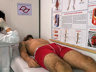Nurse gets excited while tending to a patient's erection