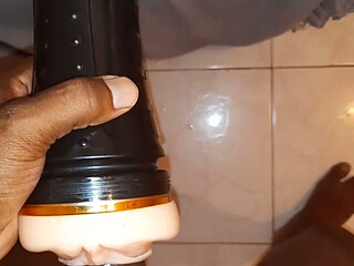 Black cock jerking off with flesh light pt5