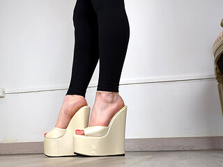 Shoe Collection: White Platform Wedge Mules - Dame Olga (4k) (659)