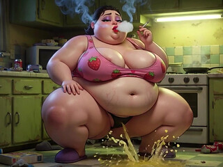 Smoking Pregnant BBW Pisses on Floor - Horny with Massive Belly