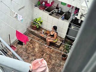 My Neighbor From the House Below Bathes Outside and Was Discovered by Me.