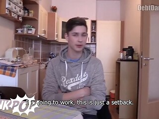 Unexperienced Twink Buried in Massive Debt Kneels for Brutal Bareback Anal Ride and Rough
